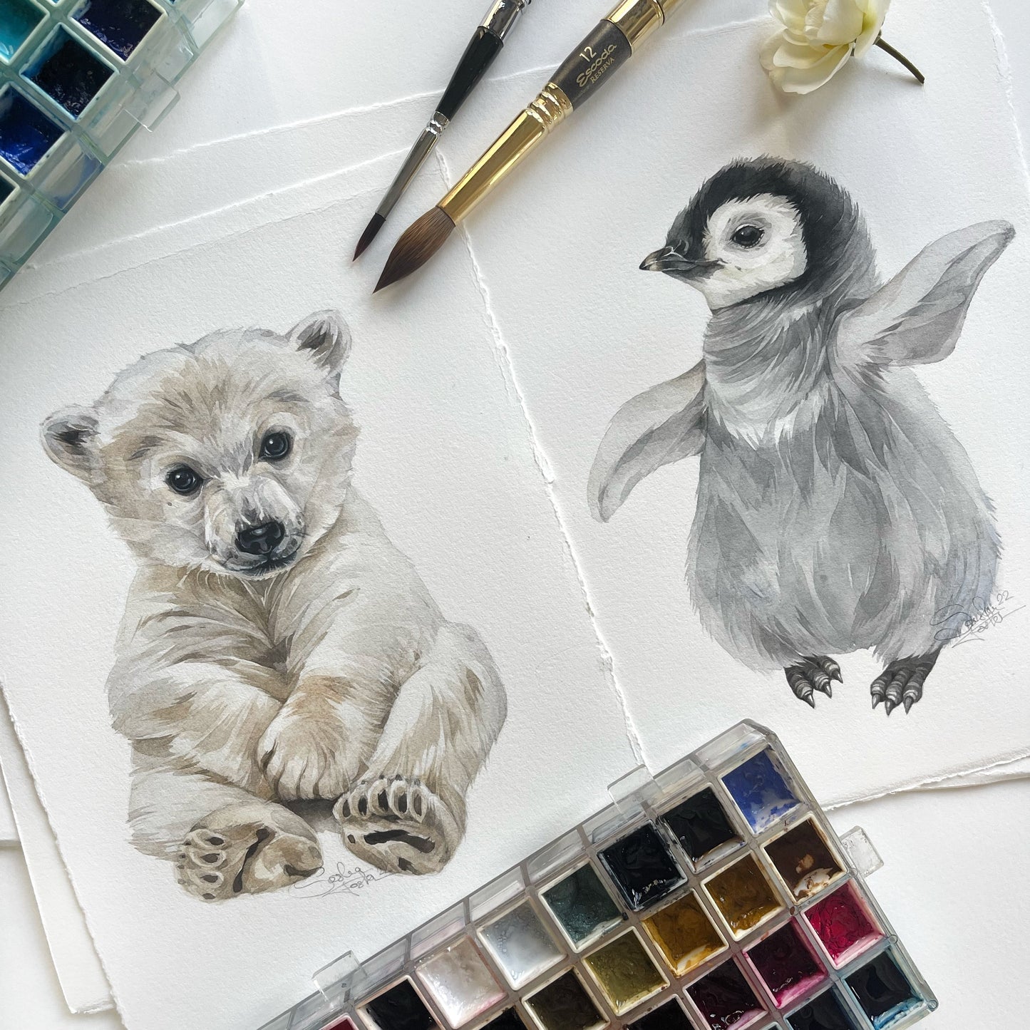 Baby Penguin. Original watercolor painting.