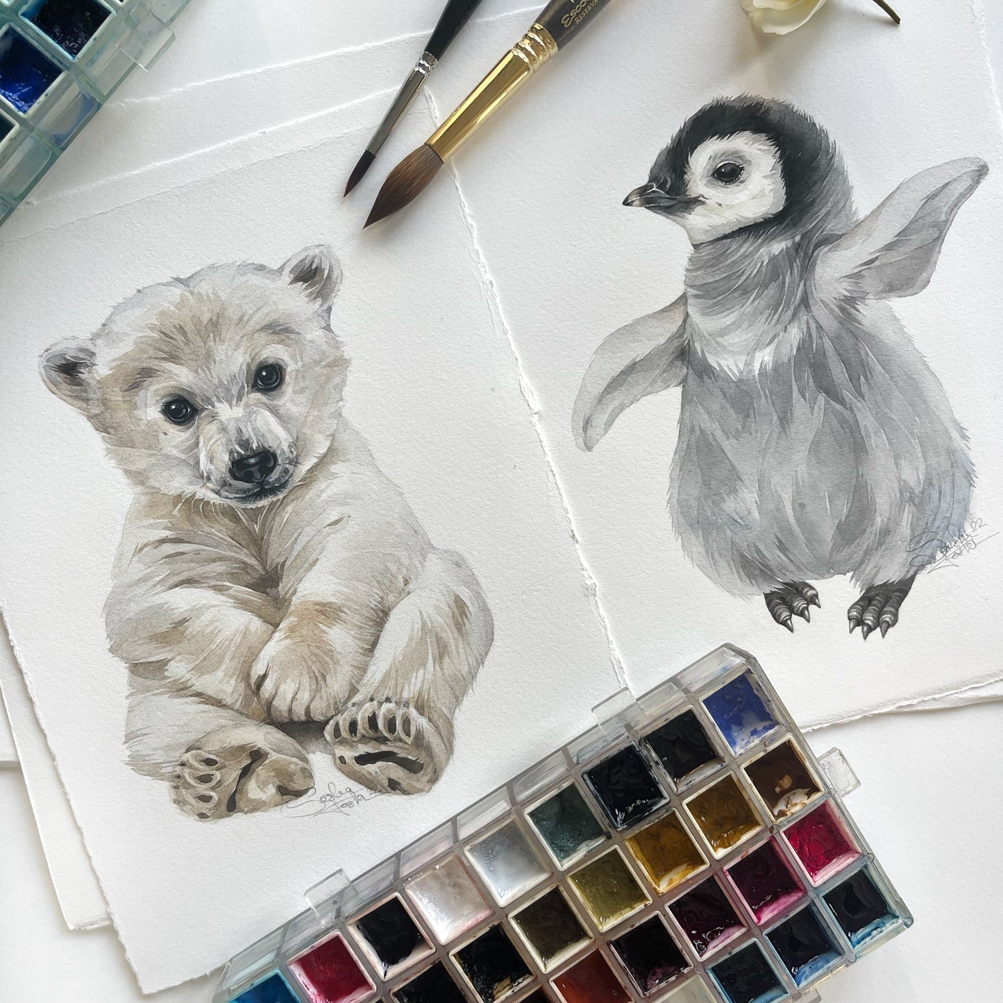 Baby Polar Bear. Original watercolor painting.