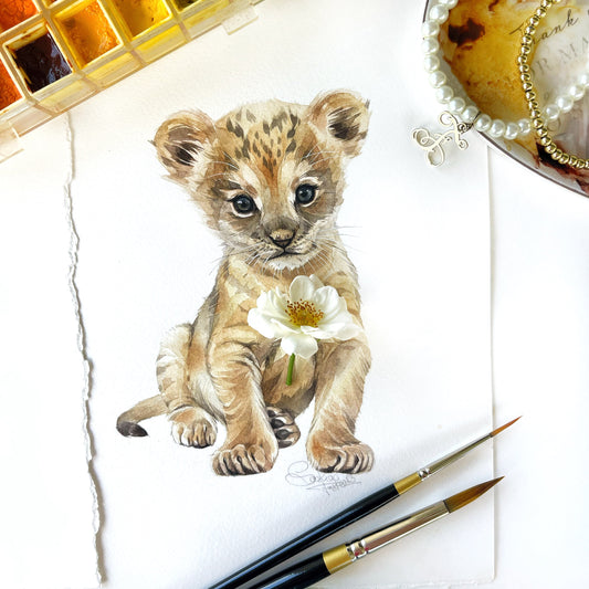 Baby Lion. Original watercolor painting.