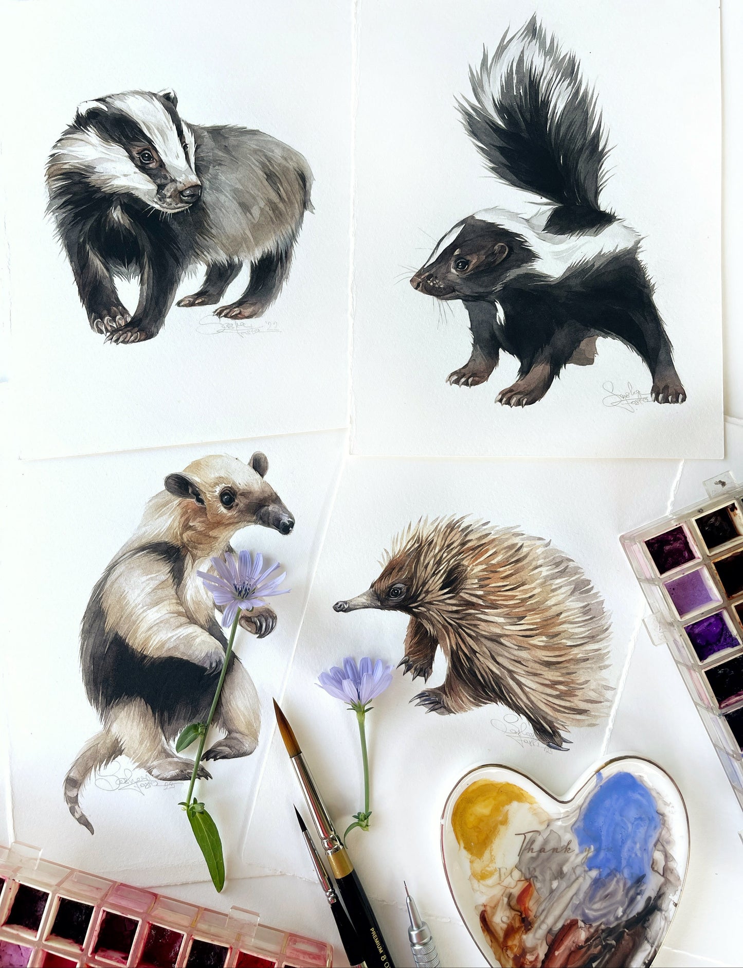 Baby Anteater. Original watercolor painting.