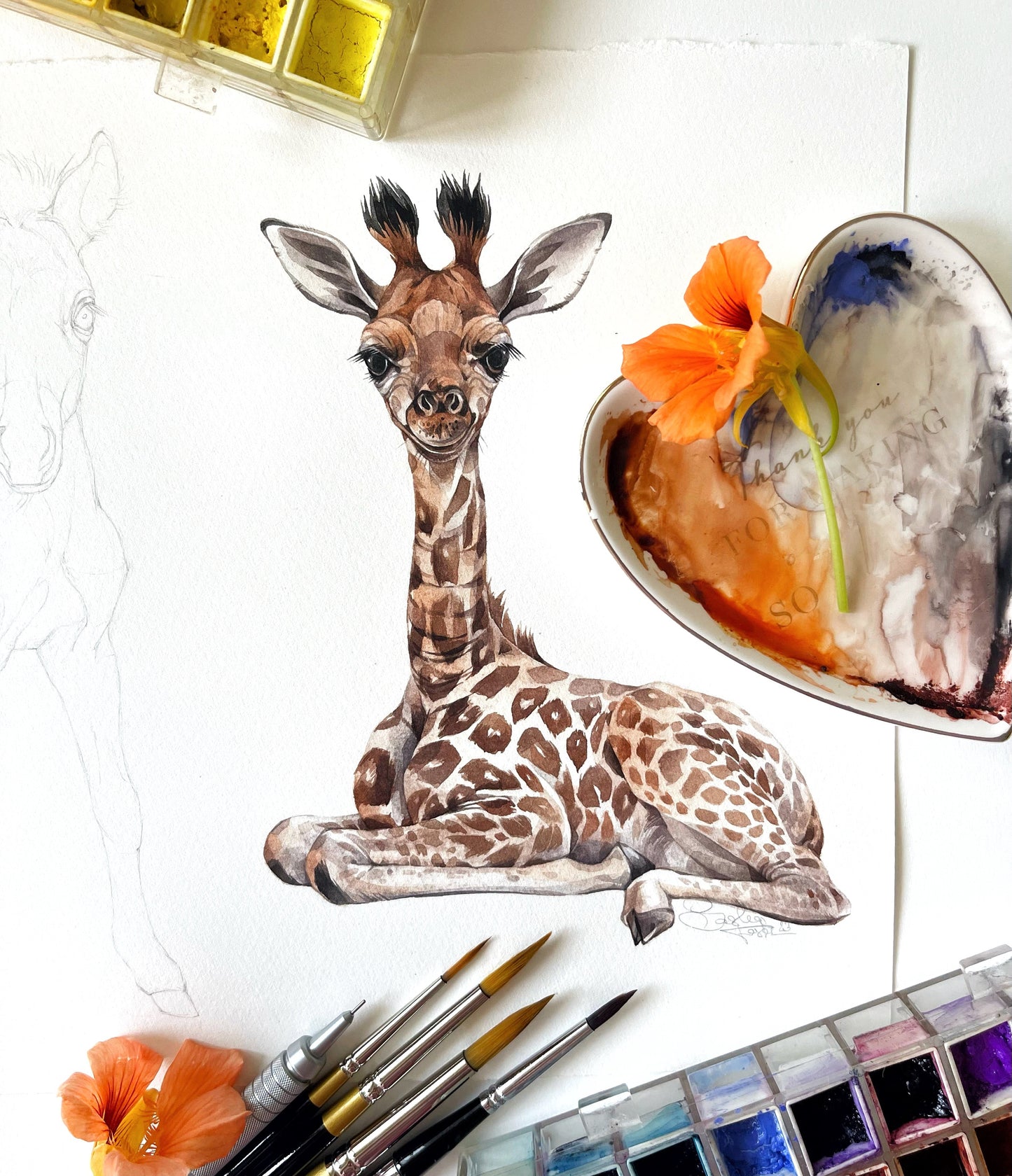 Baby Giraffe. Original watercolor painting.