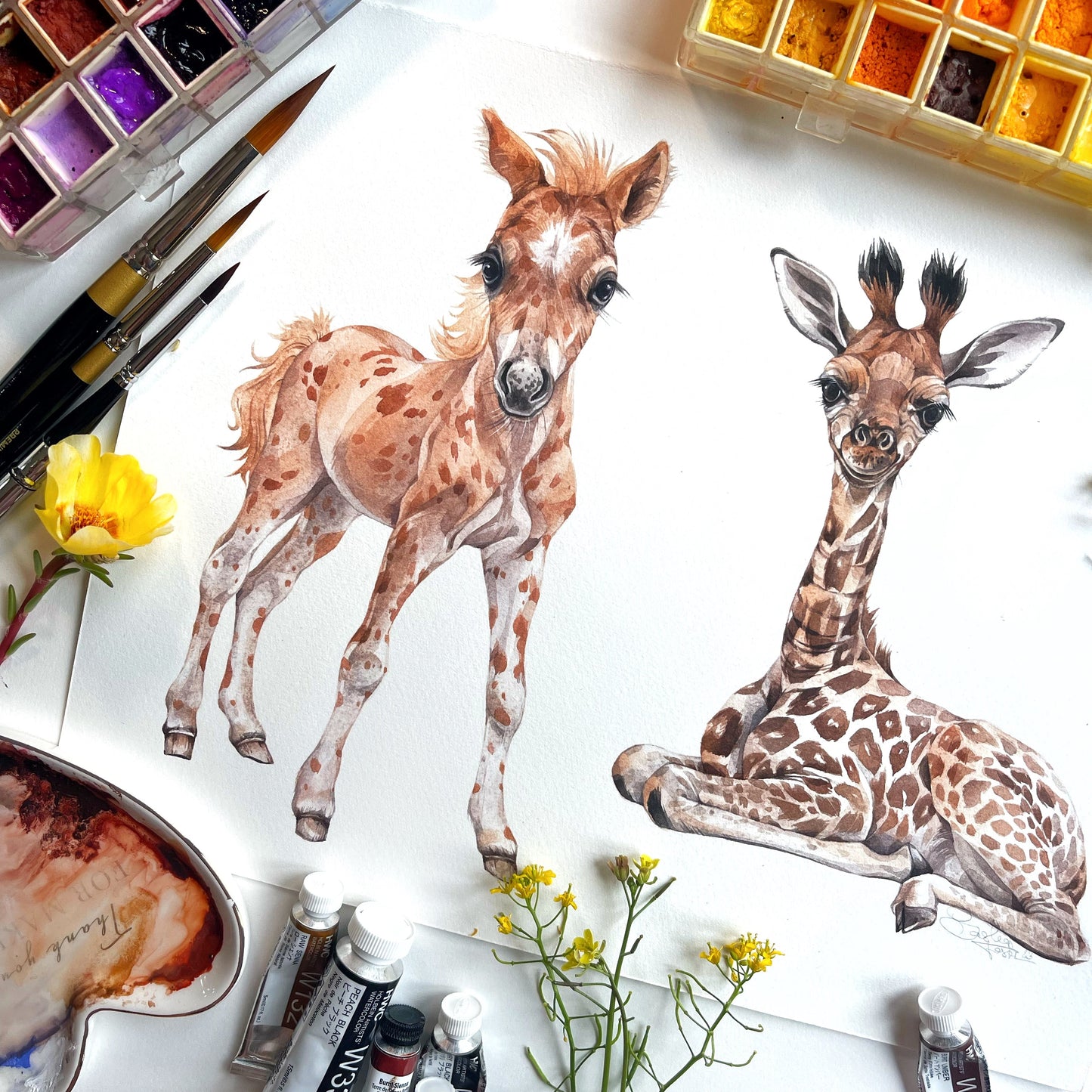 Baby Giraffe. Original watercolor painting.