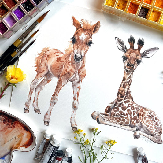 Baby Giraffe. Original watercolor painting.