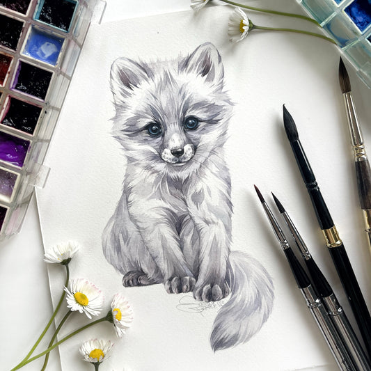Alisa the Polar Fox. Original watercolor painting.