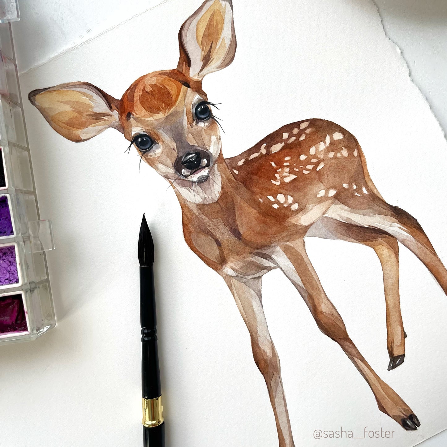 Baby Fawn. Original watercolor painting.