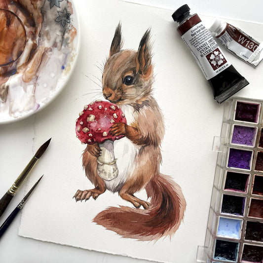 Baby Squirrel. Original watercolor painting.