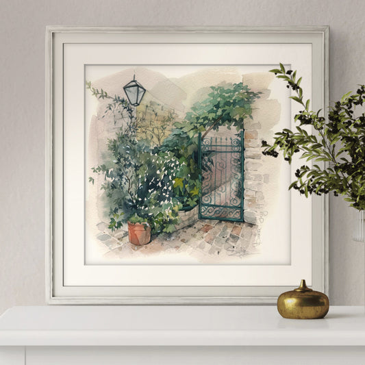 Secret Garden Gate. Original watercolor painting.