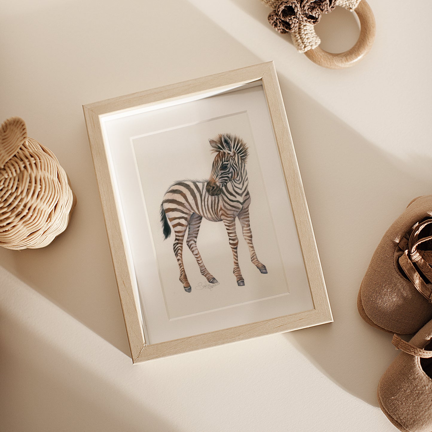 Baby Zebra. Original watercolor painting.