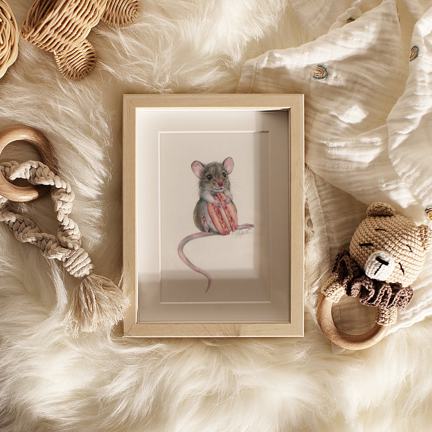 Macaron Mouse. Original watercolor painting.