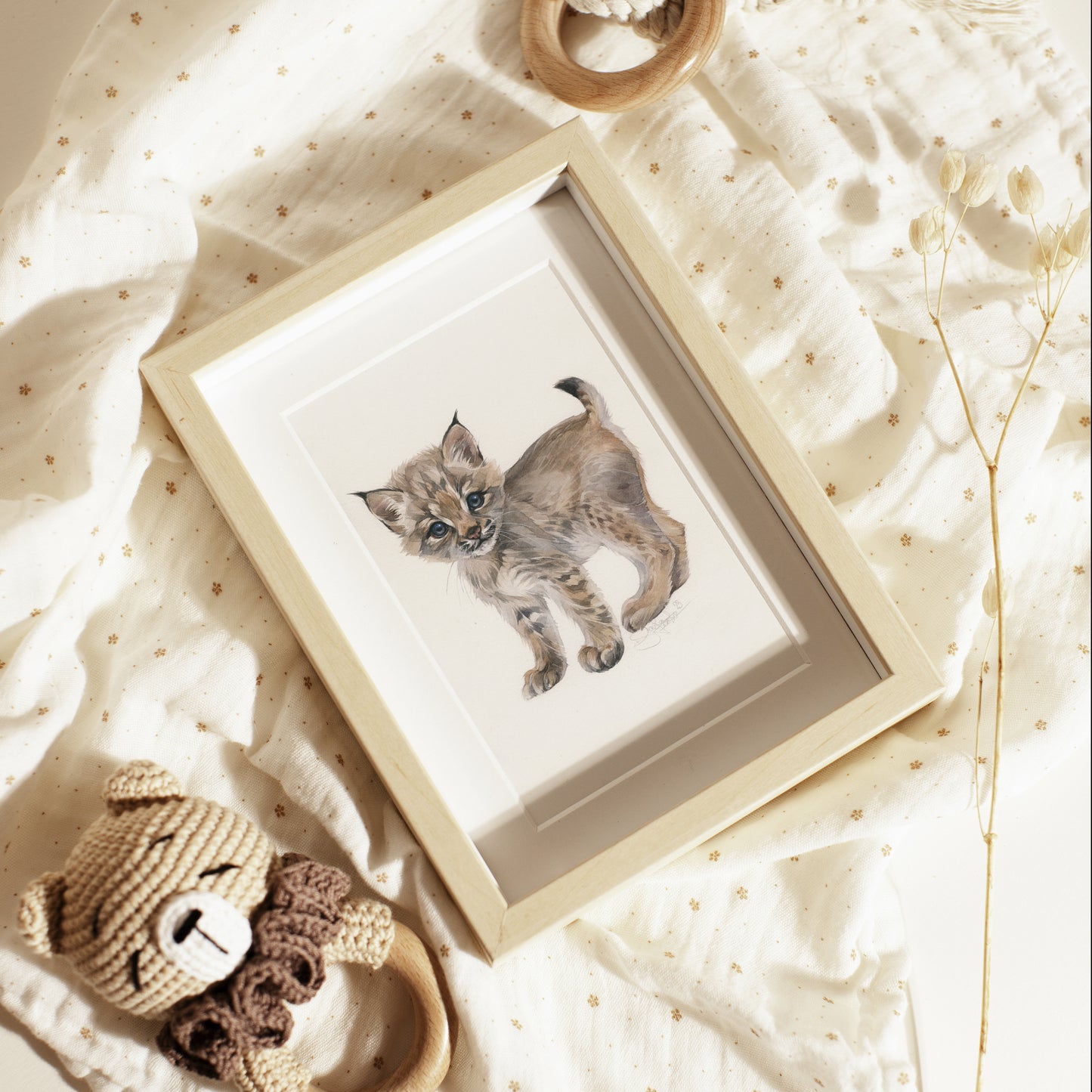 Baby Bobcat. Original watercolor painting.