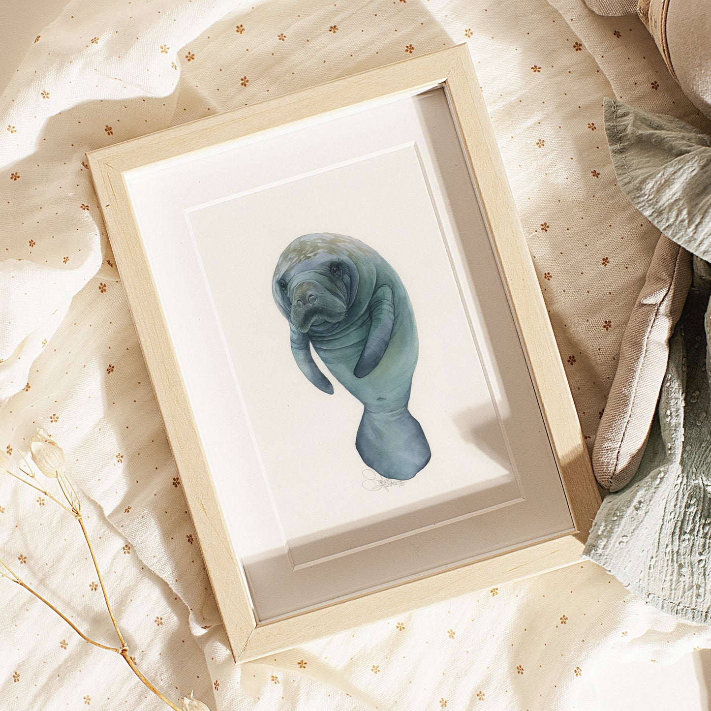 Baby Manatee. Original watercolor painting.