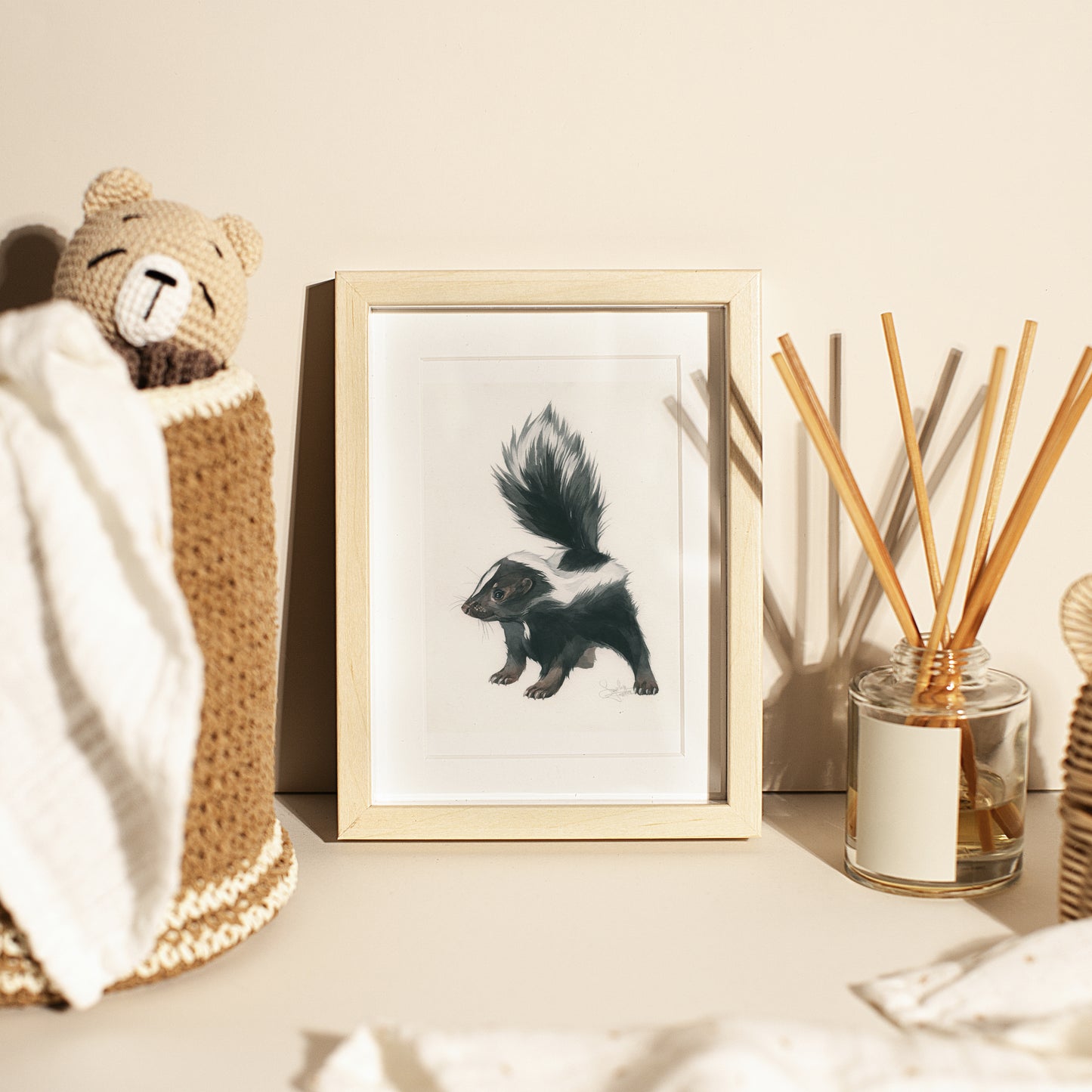 Baby Skunk. Original watercolor painting.
