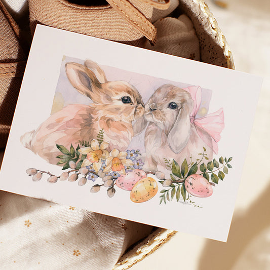 Springtime Easter Bunnies. Fine Art Print.