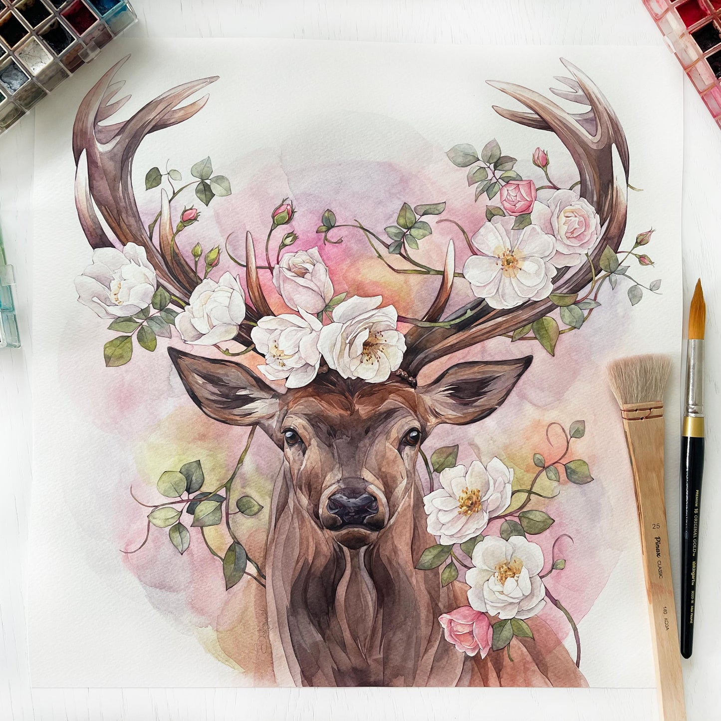 Dominic the Deer. Original watercolor painting.