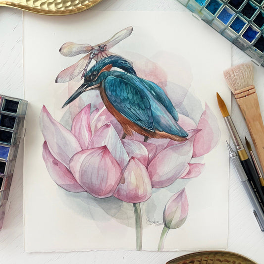 Charlie the Kingfisher. Original watercolor painting.