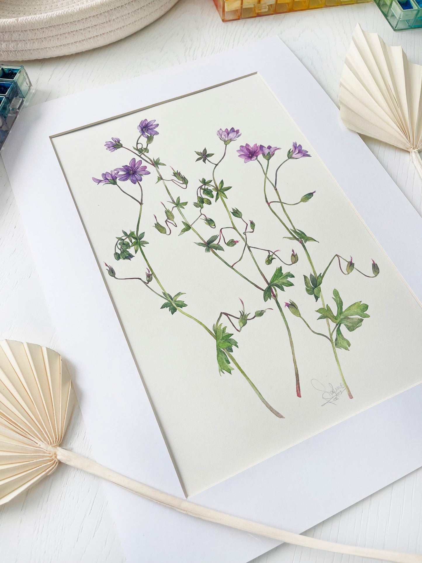 Purple wildflowers. Original watercolor painting.
