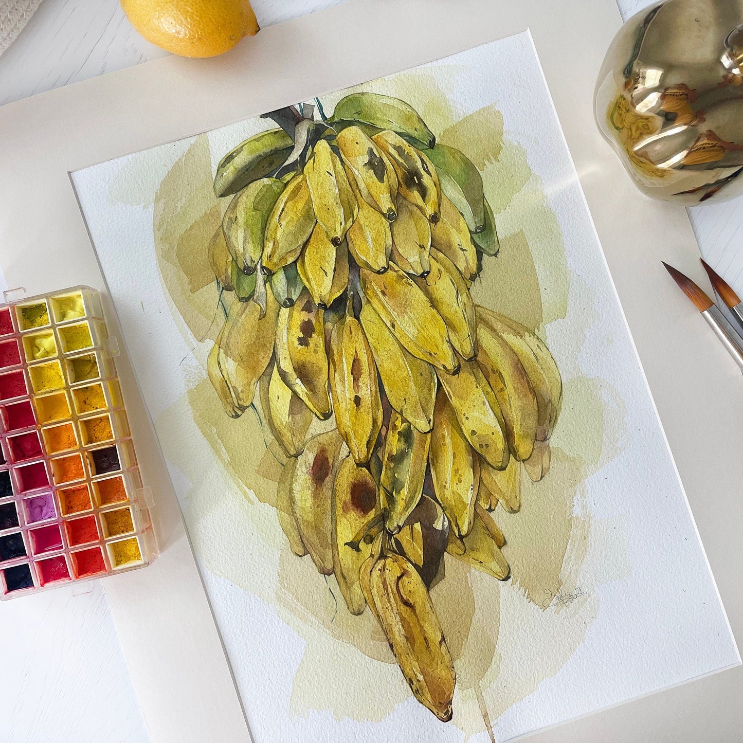 Panamanian Bananas. Original watercolor painting.