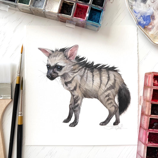 Baby Aardwolf. Original watercolor painting.