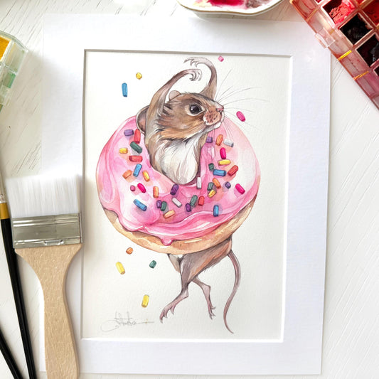 Donut Dance. Original watercolor painting.