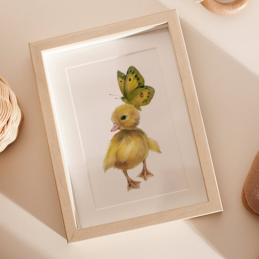 The Duckling and the Butterfly. Fine Art Print.