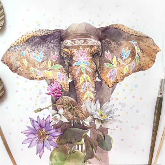 Elsie the Elephant. Original watercolor painting.
