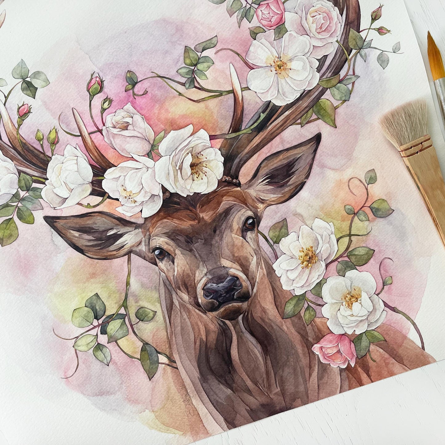 Dominic the Deer. Original watercolor painting.