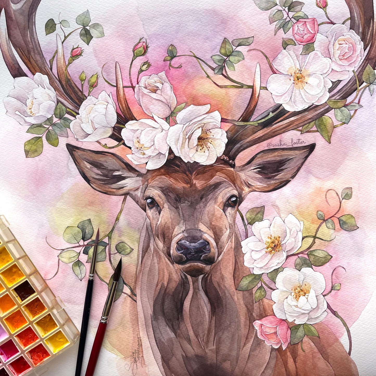Dominic the Deer. Original watercolor painting.