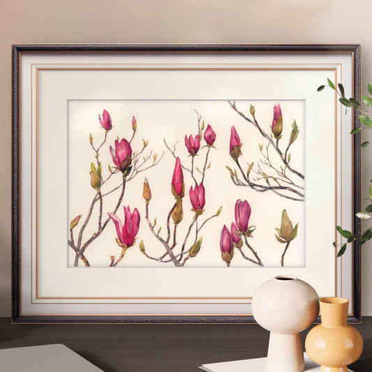 Spring Magnolia Buds. Original watercolor painting.
