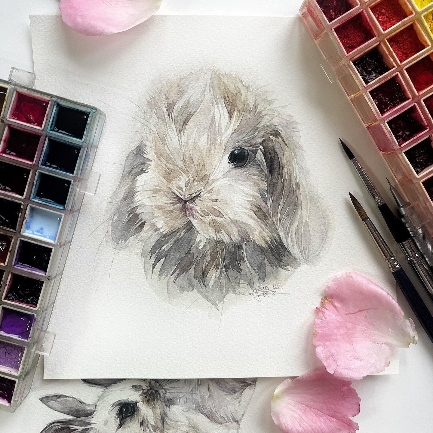 Tommy the Bunny. Original watercolor painting.