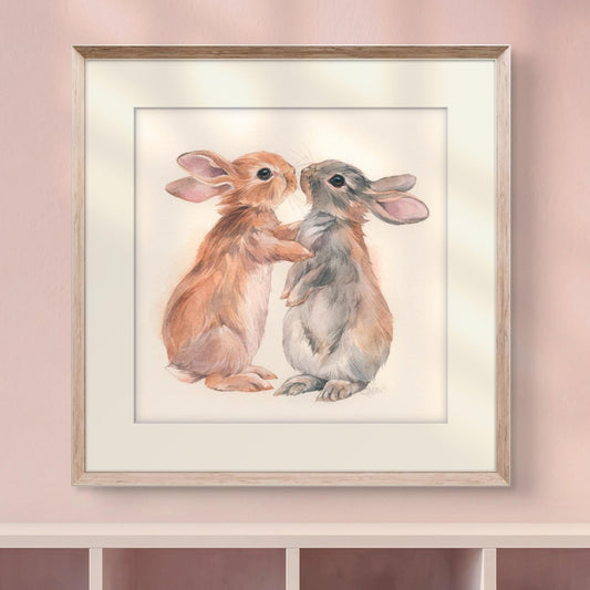 Bunny Love. Original watercolor painting.
