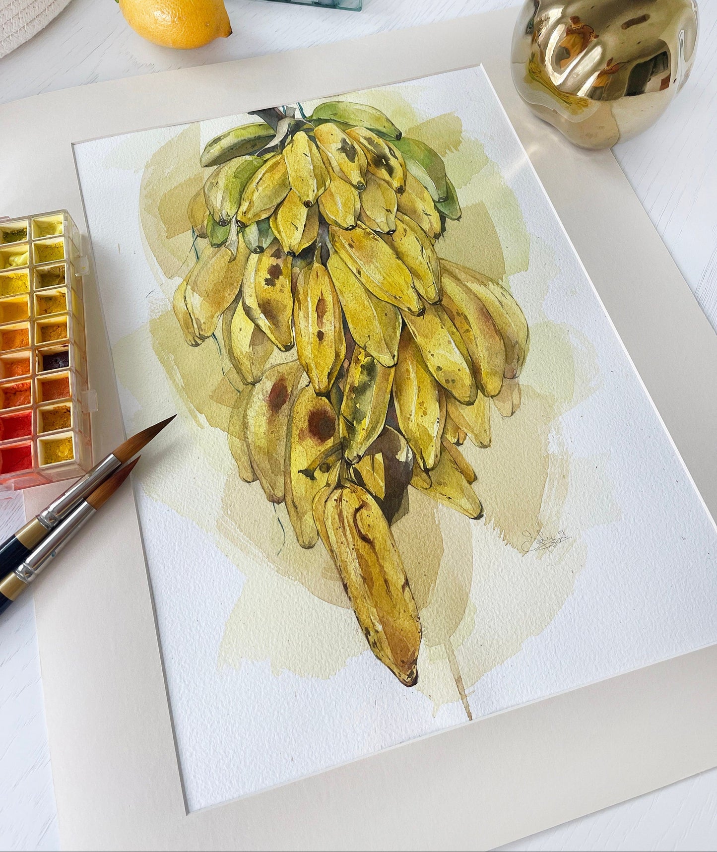 Panamanian Bananas. Original watercolor painting.