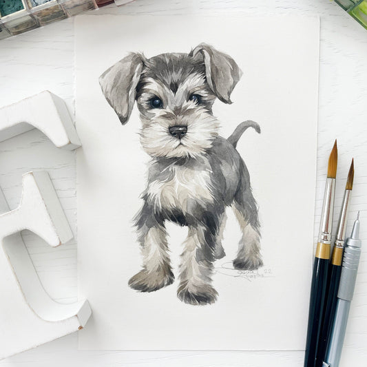 Baby Schnauzer. Original watercolor painting.