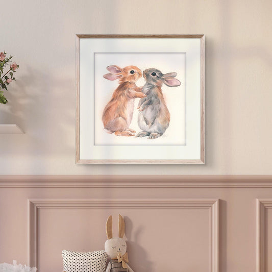 Bunny Love. Original watercolor painting.