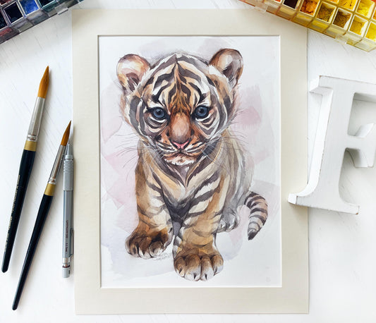 Baby Tiger. Original watercolor painting.