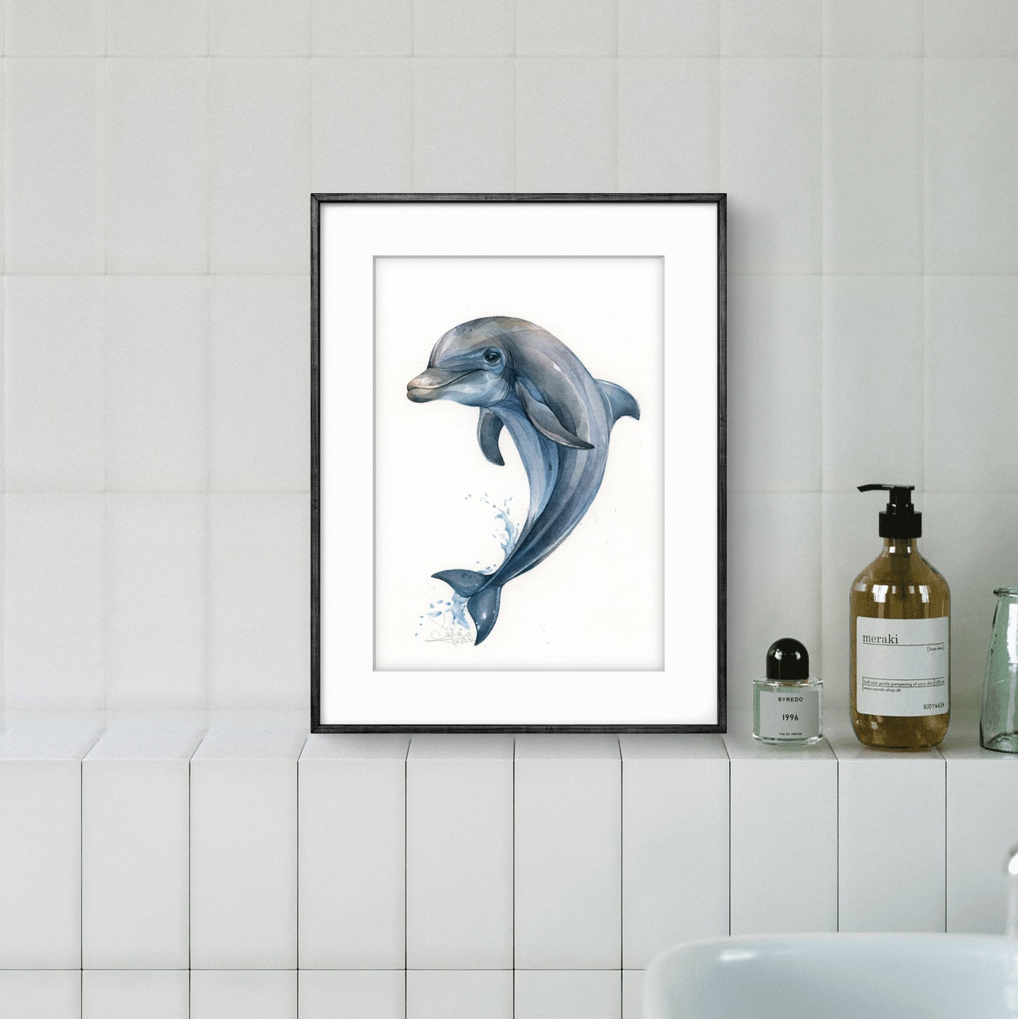 Baby Dolphin. Original watercolor painting.