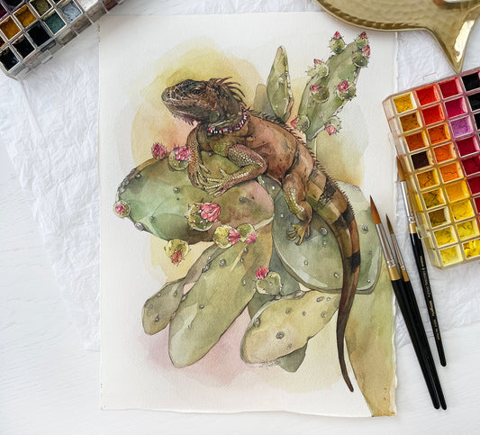 Anton the Iguana. Original watercolor painting.