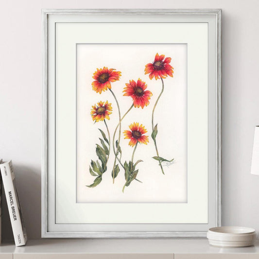 Dance of the Firewheels. Original watercolor painting.