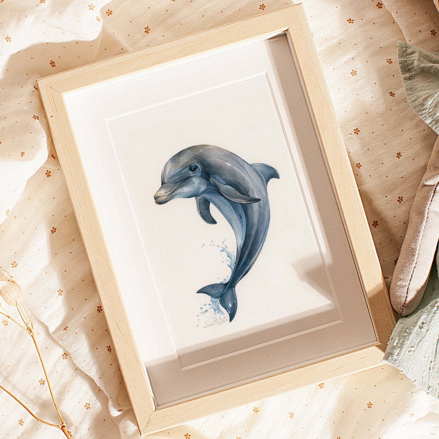 Baby Dolphin. Original watercolor painting.