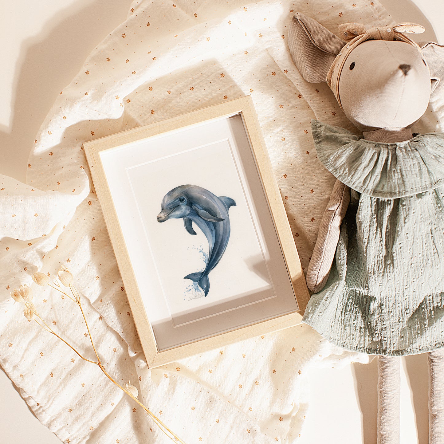 Baby Dolphin. Original watercolor painting.