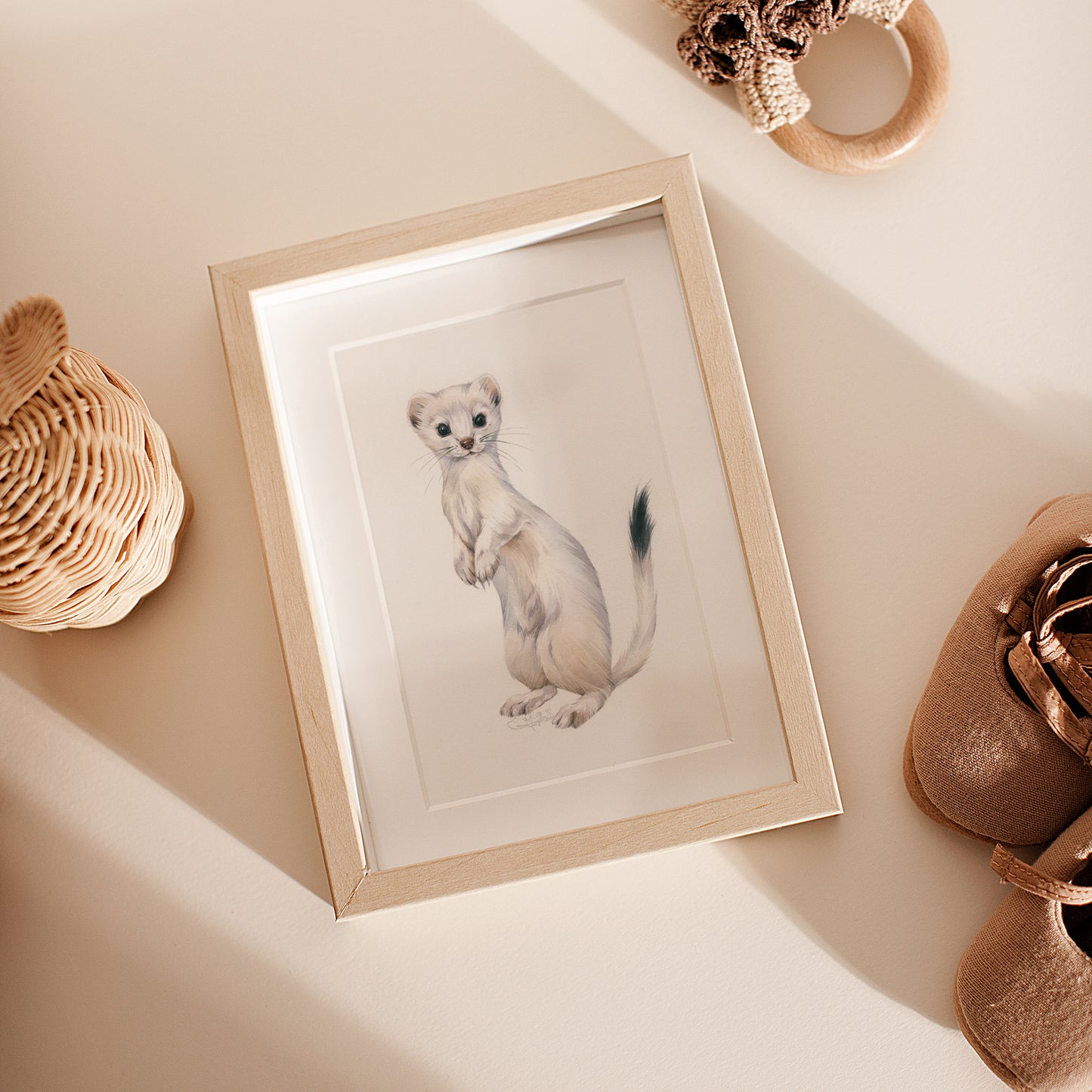 Baby Ermine. Original watercolor painting.