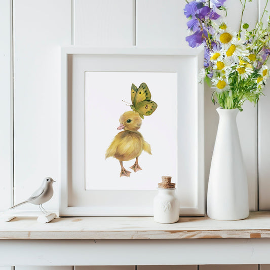 The Duckling and the Butterfly. Fine Art Print.