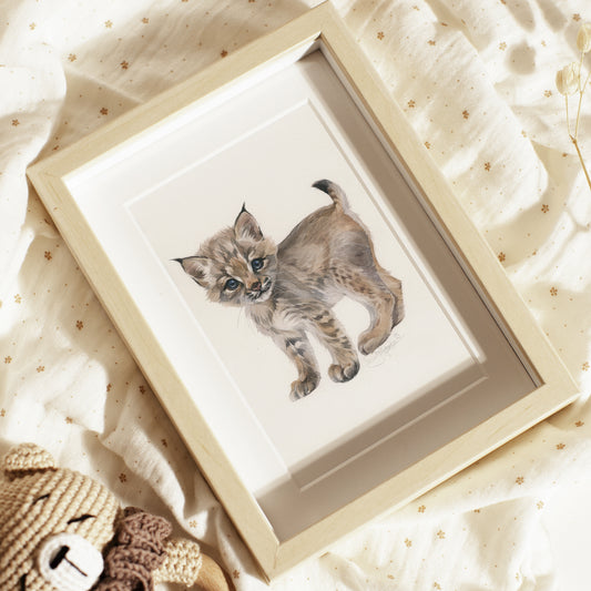 Baby Bobcat. Original watercolor painting.