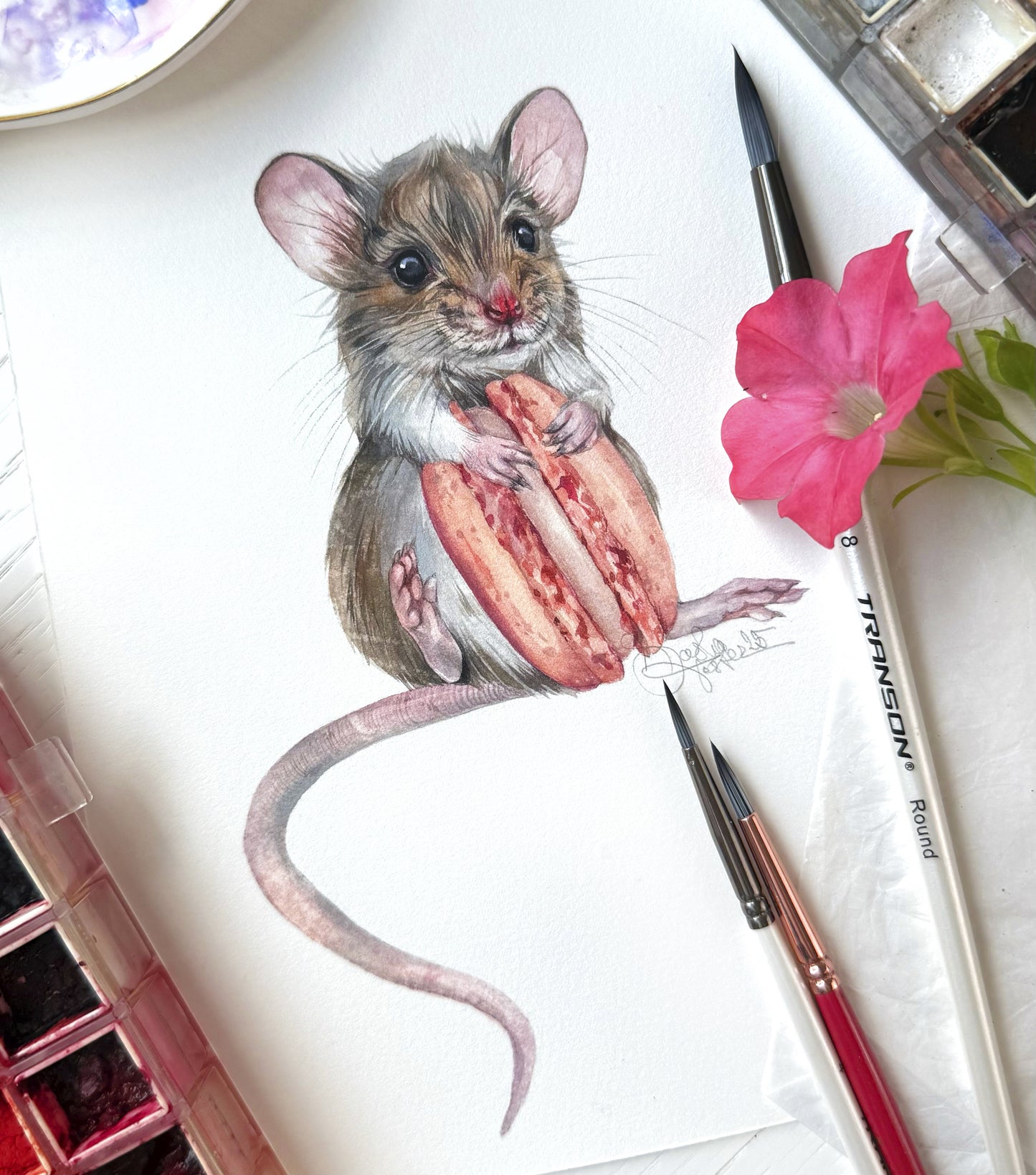Macaron Mouse. Original watercolor painting.