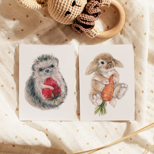 Strawberry Squeezer and Carrot Keeper. Set of Two Fine Art Prints.