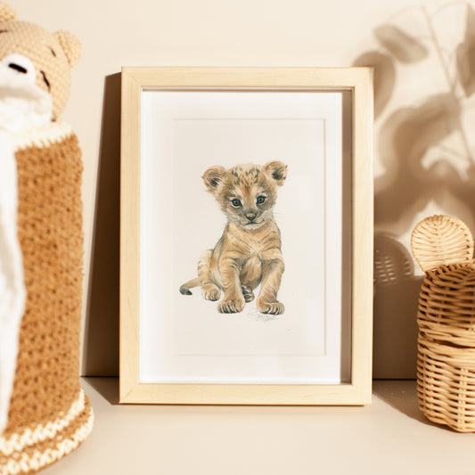 Baby Lion. Original watercolor painting.