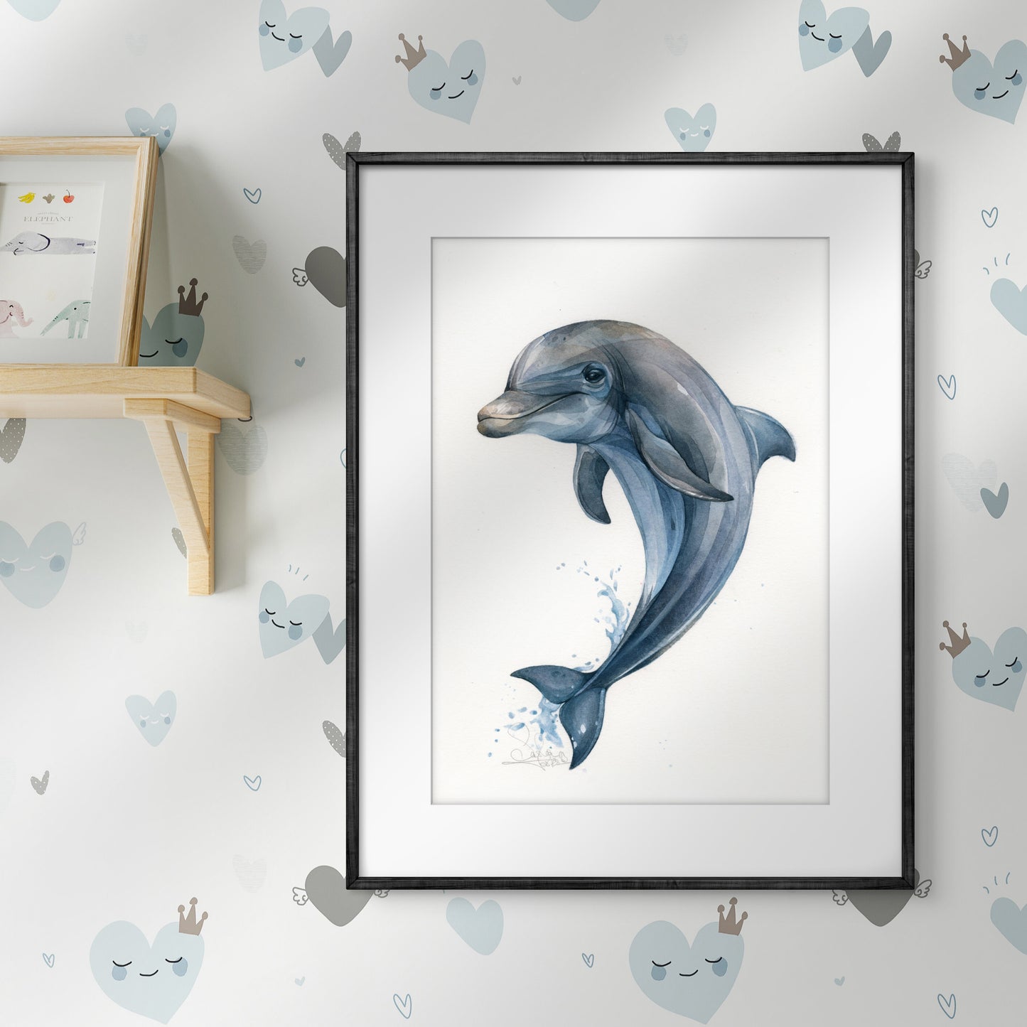 Baby Dolphin. Original watercolor painting.