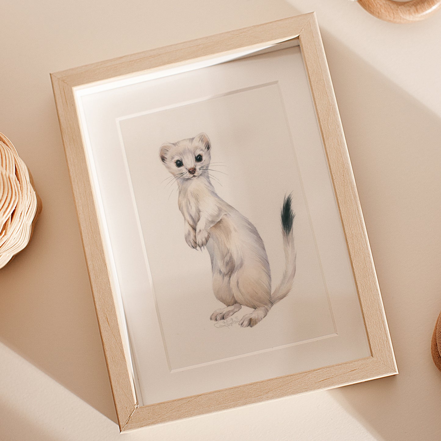 Baby Ermine. Original watercolor painting.