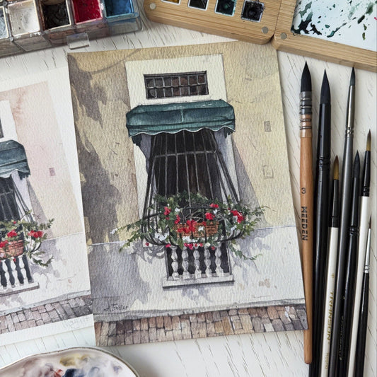 Colonial Charm. Original watercolor painting.